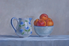 Apricots in Small Bowl With Patterned Jug