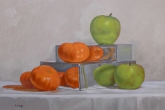 Satsumas and Apples on Silver Boxes